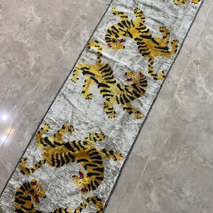 Yellow Tiger Ikat Velvet Fabric, Animal Uzbek Handcrafted Accent Silk Velvet Fabric, Boho Tribal Upholstery Fabric