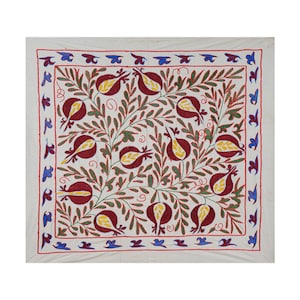 Vintage Suzani Wall Art – Red & Yellow Pomegranate Embroidery