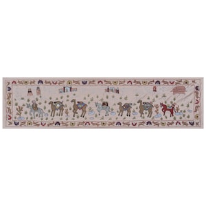 Suzani Wall Hanging - Embroidered Camel Caravan and Desert Scene in Traditional Design 1&#39;7&#39;&#39; x 6&#39;2&#39;&#39;