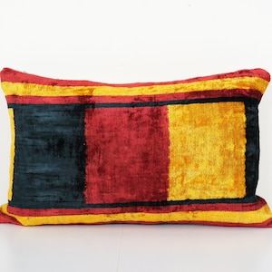 Minimalist Silk Ikat Cushion Cover, Ikat Velvet Pillowcase, Designer Lumbar Pillow, Christmas Gift Pillow