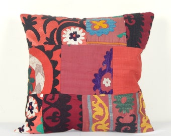 20&quot; x 20&quot; Uzbek Traditional Suzani Patchwork Pillow Case, Decorative Cushion, Ethnic Old Embroidery Suzani Pillow Cases.