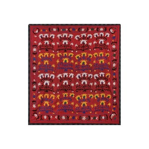 Handmade Red Ethnic Suzani Wall Hanging - Bukhara Embroidered Boho Throw - Vintage Decor 7&#39;3&#39;&#39; x 7&#39;6&#39;&#39;