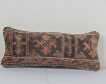 Handwoven Turkish Kilim Pillow Cover, Vintage Ethnic Rug Yastik (8 x 20)