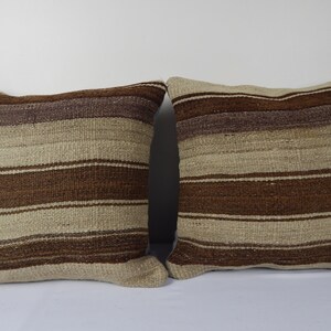 Set of Two Turkish Hemp Kilim Pillow 18&quot; X 18&quot;, Kilim Cushion Cover, Boho Accent Pillow, Tribal Couch Pillow