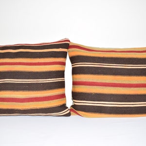 Turkish Lumbar Kilim Pillow - a Pair 18&quot; X 24&quot;, Vintage Cushion Cover Tribal Pillows Sofa Art, Set of Two Traditional Kilim Style Cushion