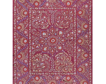 King Silk Suzani Bedspread: Uzbek Embroidery, Bukhara Red Bohemian Decor (7'9'' x 9'10'')