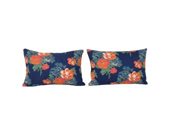 Vintage Uzbek Floral Pillow Cover, Mid Century Cotton (16'' x 24'')