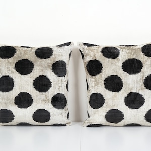 Ikat Velvet Pillow Cover Set – Black Polka Dot, Ethnic Decor (16" x 16")