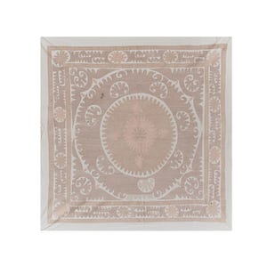 Suzani Tapestry - Pink Uzbek Table Cloth - Tribal Embroidery Wall Decor, Boho Bukhara Textile, Ethnic Fabric, Suzani Throw 4&#39;3&#39;&#39; x 4&#39;4&#39;&#39;