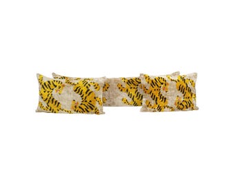 Poszewka na poduszkę lędźwiową z aksamitu Tiger Ikat, poduszka z jedwabiu boho