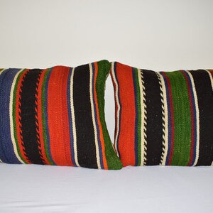 18&quot; X 24&quot; Pair Geometrical Aztec Turkish Kilim Pillow Cover, Traditional Ethnic Wool Lumbar Pillow Cover