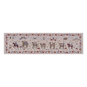 Boho Suzani Wall Hanging - Handmade Embroidery Featuring Camels and Desert Scenery 1&#39;8&#39;&#39; x 6&#39;2&#39;&#39;