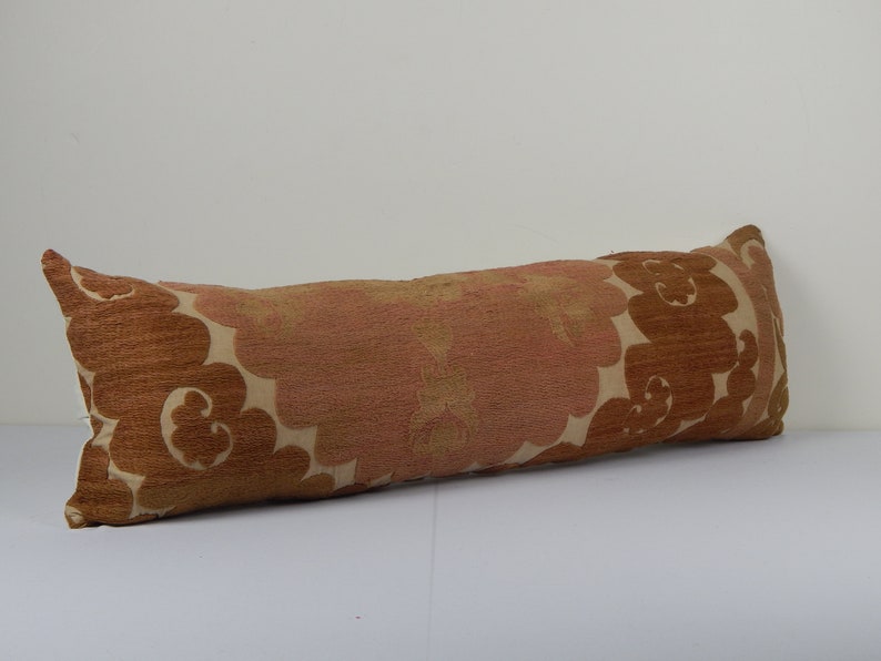 Extra Long Pink Suzani Cushion Cover Tribal House Decor 12 x 36 Handmade embroidered textile from Uzbekistan