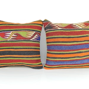 16&quot; X 16&quot; Set of Two Turkish Kilim Pillow Cover, Pair Wool Cushion Cover