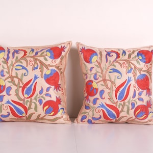 Suzani Square ricamo cuscino copertina, Tribal House Decor, ricamo cuscini fatti a mano, vintage ricamato rosa Suzani 18'' x 19''