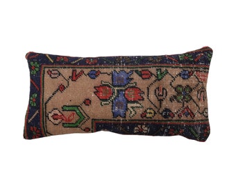 Rustic Turkish Rug Pillow Covers, Ethnic Lumbar Cushion Cases 12'' x 24''