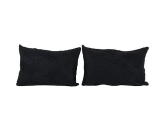 Set of 2 Handmade Black Kilim Lumbar Pillow Covers, Vintage Turkish Rug 16x24
