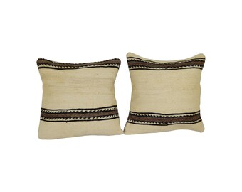 Handwoven Turkish Kilim Pillow Cover, Bohemian Decor (16x16)