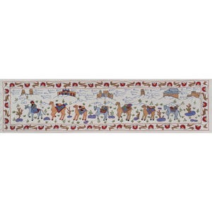 Bohemian Suzani Wall Hanging – White Animal Pictorial Silk Handmade Uzbek Design - Camel Uzbek Runner 1&#39;6&#39;&#39; x 6&#39;1&#39;&#39;