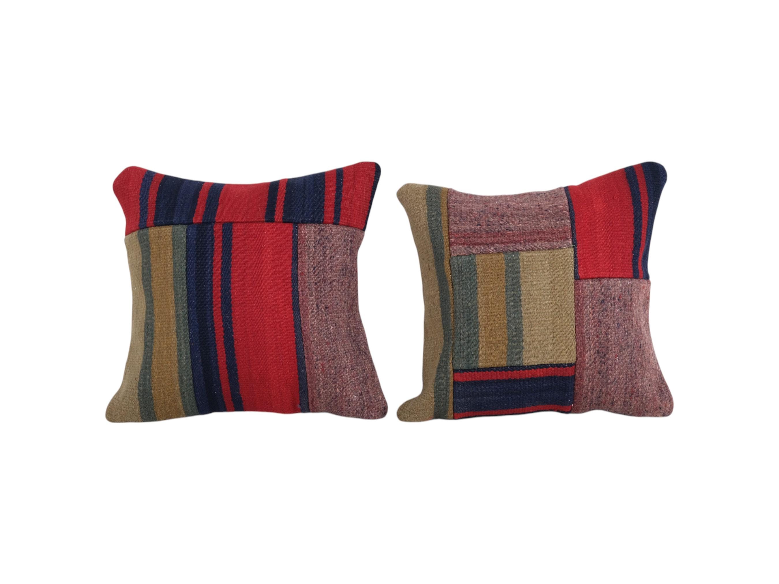 パッチワーク キリム クッションカバー、ペア トルコ キリム 枕 18