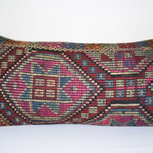 12&quot; X 24&quot; Bohemian Kilim Pillow, Handwoven Turkish Kilim Pillow, Accent Throw Pillow, Cushion Cover
