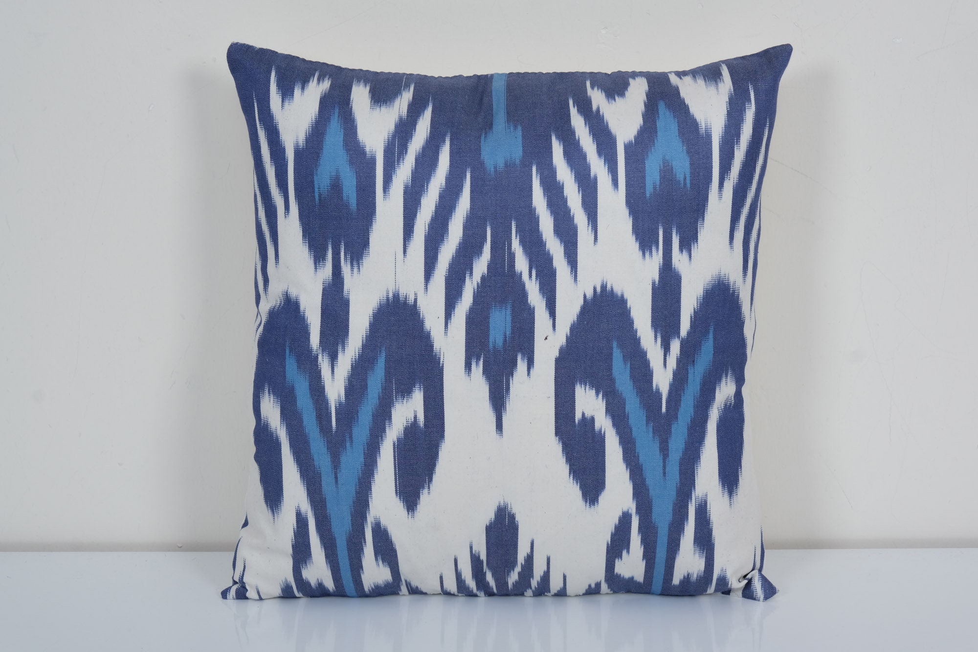 14 X 14 Ikat Sofa Cushion Case Blue Ikat Pillow Etsy