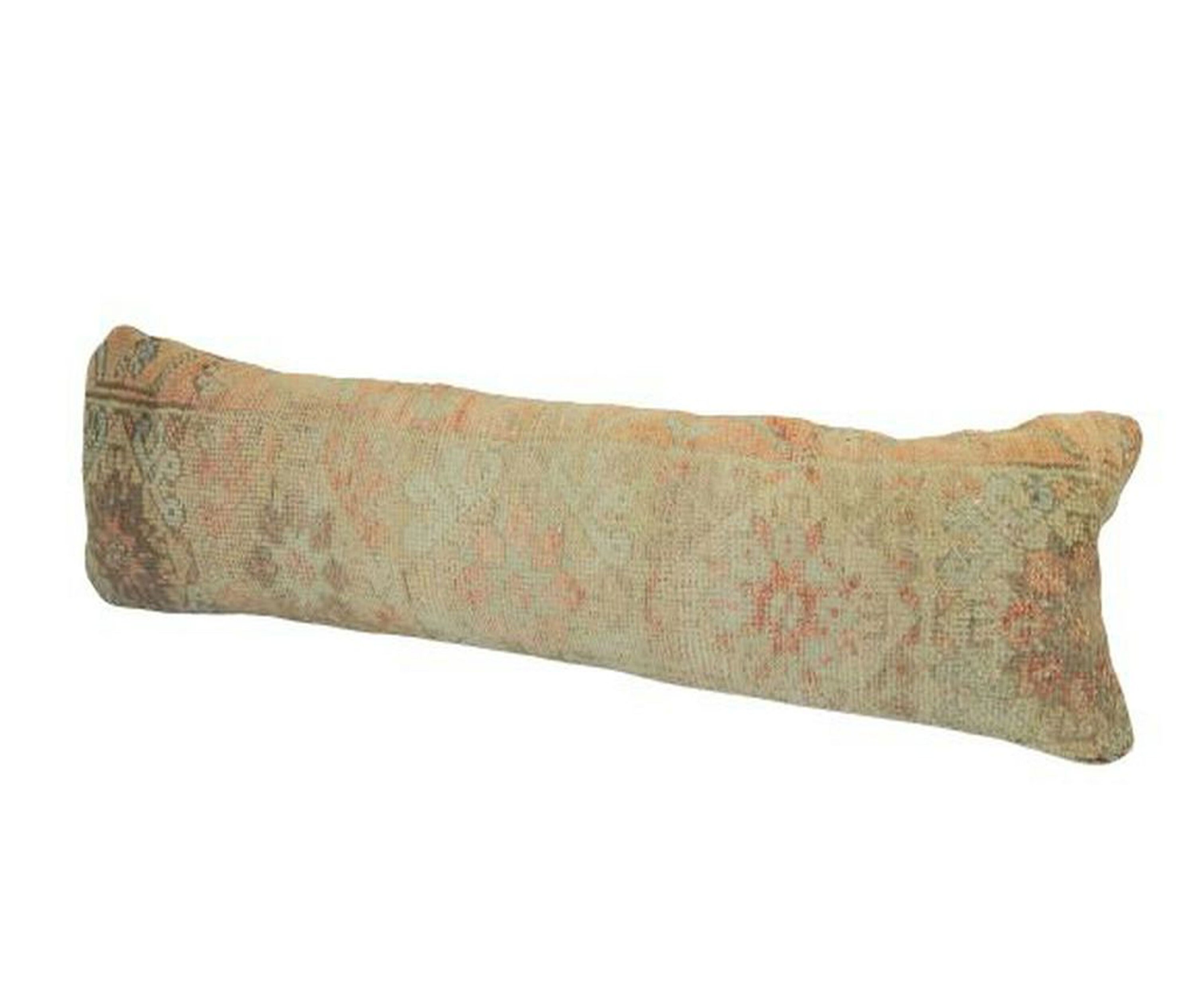 Muted Turkish Oushak Rug Pillow Copper Cover, Faded Kurdish