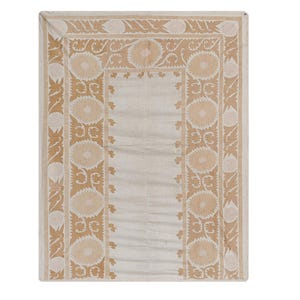 Central Asian Suzani Throw Blanket, Traditional Tan Embroidered Textile - Wall Decor 5&#39;1&#39;&#39; x 6&#39;7&#39;&#39;