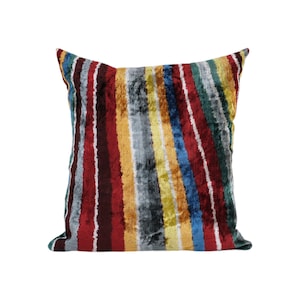 Silk Ikat Velvet Colorful Pillow Cover, Matching Pink Ikat Pillowcase, Set Uzbek Designer Throw Pillow 22&#39;&#39; x 25&#39;&#39;