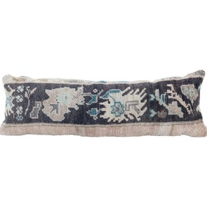 Turkish Oushak Rug Bedding Pillow Cover, Wool Boho Woven Carpet Cushion Cover 12&#39;&#39; x 30&#39;&#39;