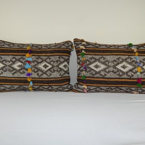 16&quot; X 24&quot; Set of 2 Decorative Turkish Lumbar Rug Pillow Cover - Pair Goat Hair Vintage Bohemian Cushion Cover