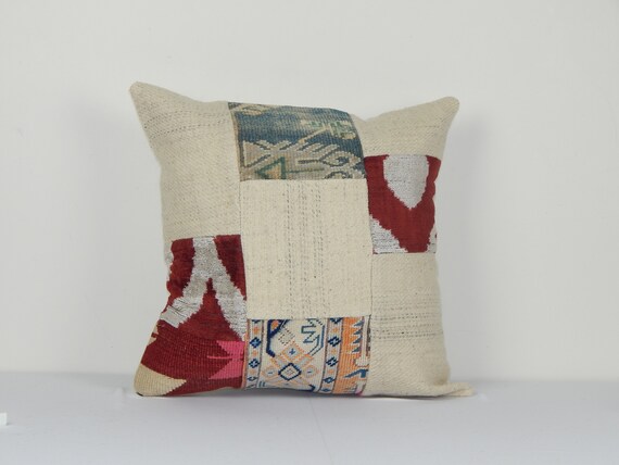 ハンドメイドパッチワークキリム枕カバー、ヴィンテージトルコ