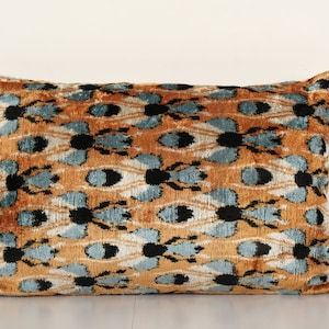 Bronze Silk Ikat Velvet Pillow Cover - Butterfly or HouseflyIkat Lumbar Cushion - Animal Pattern Designer Couch Throw Pillow Case 16&quot; x 22&quot;