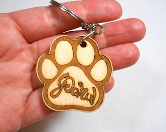 Wood paw print keychain Dog's paw key ring Eco-friendly "Good luck" key tag Animal paw print charm Natural wood key holder Christmas gift
