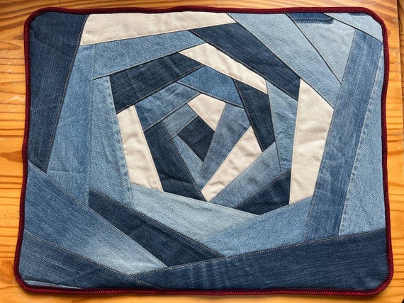 Recycled jeans mat for small dog, Patchwork denim cat bed, Upcycled eco-friendly chair cover
