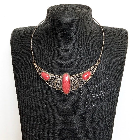 Rhodonite Silver Filigree Healing Stone Necklace