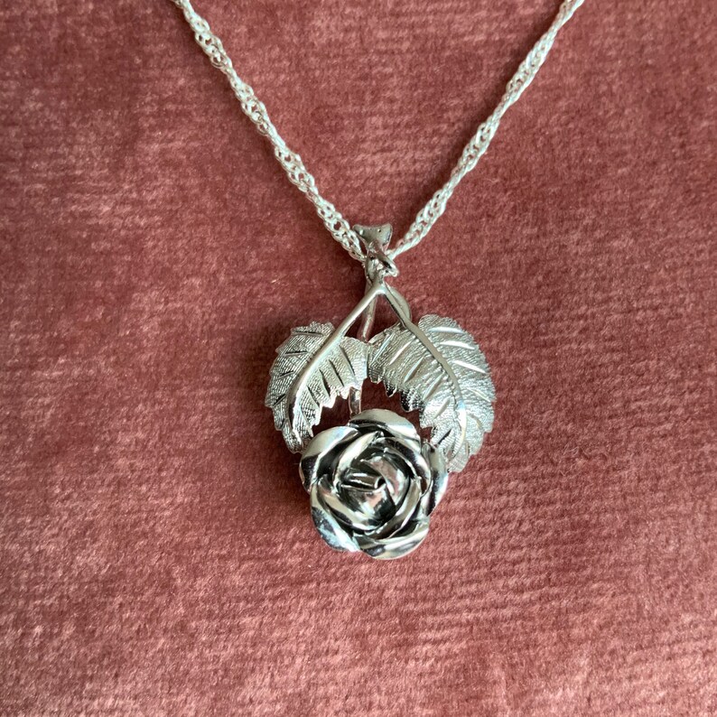 Silver Rose PendantHandcrafted Silver Necklace925 SilverVintage Silver NeclacePendant with ChainWomens Silver NecklaceGift for Her