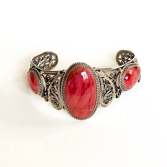 Rhodonite Bracelet/Rhodonite Cuff Bracelet/Filigre