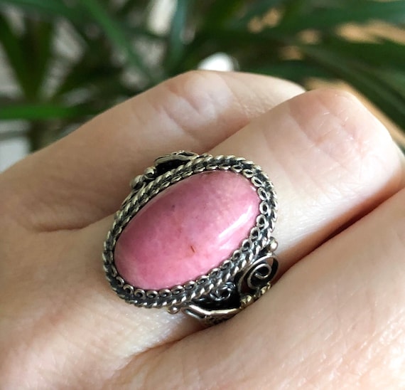Rhodonite Ring/Natural Pink Rhodonite Ring/Real Rh