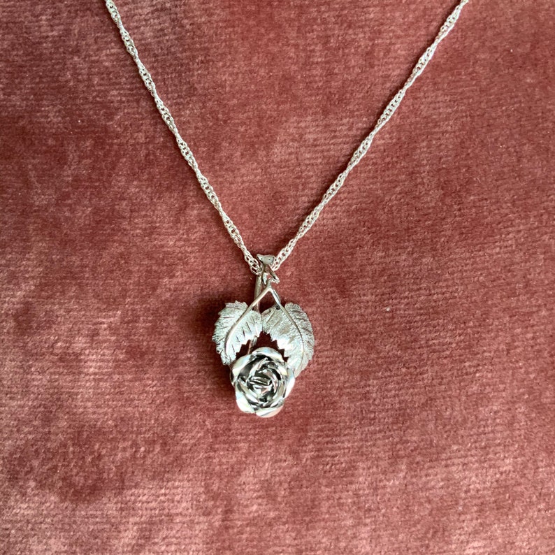 Silver Rose PendantHandcrafted Silver Necklace925 SilverVintage Silver NeclacePendant with ChainWomens Silver NecklaceGift for Her