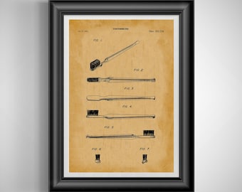 Vintage Toothbrush Patent Print: Bathroom Wall Art Dental Office Decor Hygienist Gift Unframed Poster