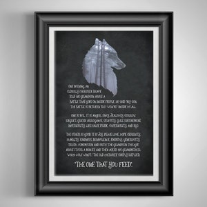 Wolf art Native Americans decor The tale of two wolves poster The one you feed print Unframed