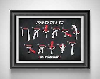 How to Tie a Tie Print: Full-Windsor Knot Diagram - Fashion Artwork Unframed