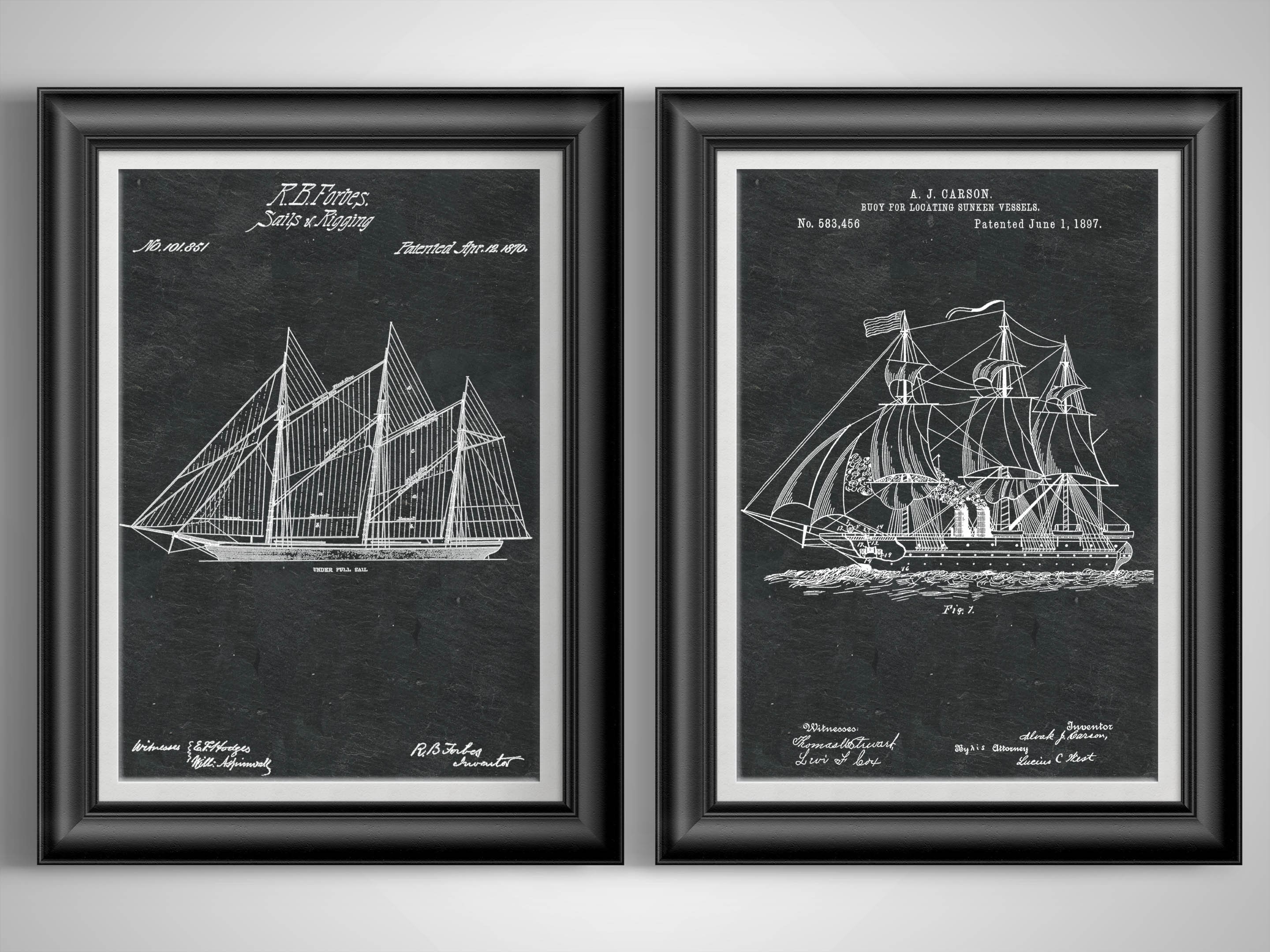 19th Century Nautical Patent Prints Sailor Art Sailboat Decor Boat Gift ...