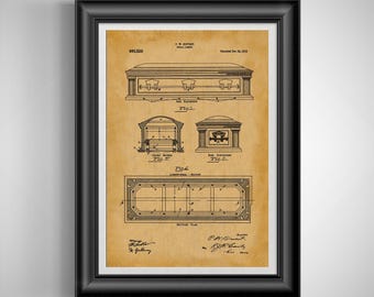 Burial Casket patent Funeral home decor Mortician Gift for Funeral director Mortuary poster Halloween decor Unframed