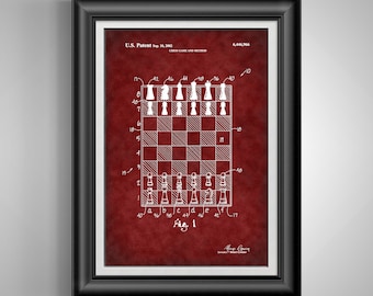 Vintage Chess Board Patent Artwork - Game Room Wall Decor for Chess Enthusiasts and Titled Players Unframed
