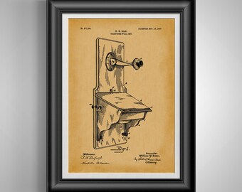 Vintage Telephone Patent: Rustic Decor Home Office, Telecommunication Gift for Receptionist and Secretary Unframed