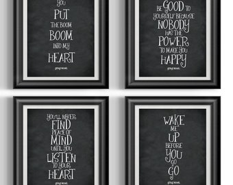 Bundled Prints Set of 4: Music Quote Prints - Inspiring Song Lyrics - Gift for Fans Unframed