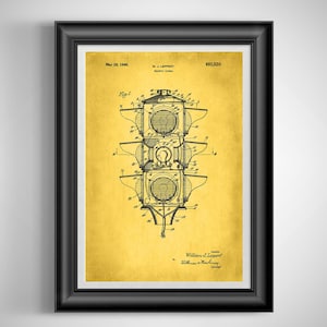 Vintage Traffic Signal Patent Print: Road Safety Artwork for Vehicle Management and Intersection Control Unframed