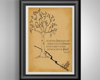 Jeremiah 17:8 Tree Scripture Wall Art - Modern Bible Verse Poster for Christian Home Decor Unframed